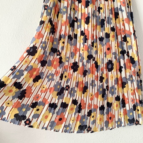 MODCLOTH Accordion Pleat Skirt Mod Floral Midi Preppy Office Retro Pin -Up Sz S - Picture 4 of 13